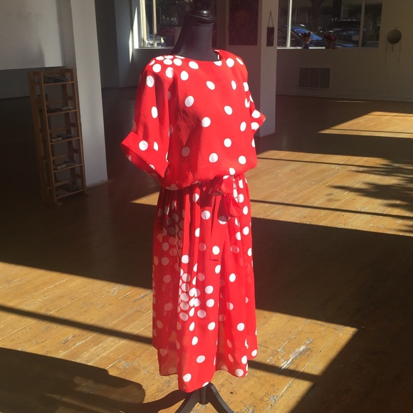 Red and white polka dot retro inspired sheer dress - Picture 6 of 8